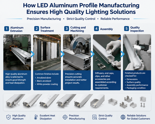 Blog perusahaan terbaru tentang Bagaimana Produksi Profil Aluminium LED Memastikan Solusi Pencahayaan Berkualitas Tinggi