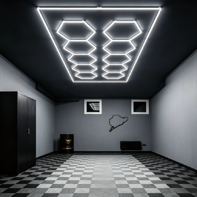Sistem Pencahayaan Langit-langit Modular Lampu Heksagon LED 568W untuk Garasi, Gym, Bengkel, Kantor, Panel Lampu LED Heksagon Sarang Lebah yang Dapat Dihubungkan
