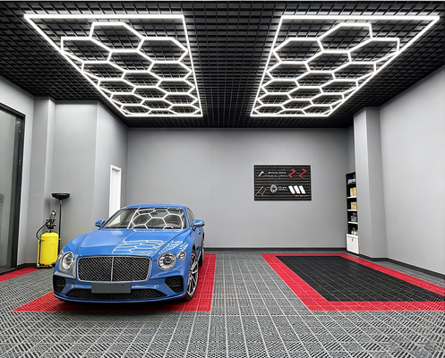 Harga bagus 624W LED Hexagon Light Modular Ceiling Lighting System for Garage Gym Workshop Office Connectable Honeycomb LED Hex Light Panels on line
