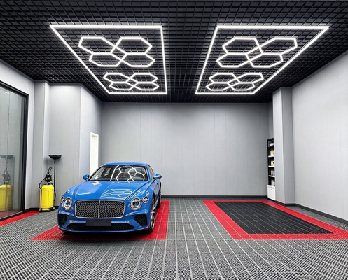 Harga bagus 512W LED Light Hexagon Modular Ceiling Lighting System for Garage Gym Workshop Office Connectable Honeycomb LED Hex Light Panel on line