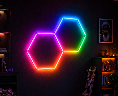 Harga bagus Sistem Plafon Sarang Lebah Modular RGB Lampu Heksagonal LED Menawarkan Opsi Pemasangan Fleksibel untuk Bengkel dan Kantor Garasi Gym on line