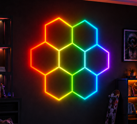 RGB LED Hexagonal Light Modular Honeycomb Ceiling Lighting System Dirancang untuk Garage Gym Workshop Office dan Mudah Dipasang