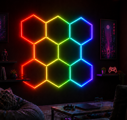 Modular LED Hexagonal Light RGB Honeycomb Ceiling Panels untuk Lampu Serbaguna di Garasi Gym Workshop dan Ruang Kantor