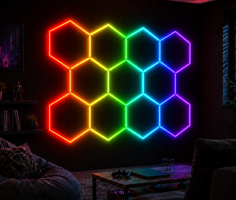 RGB LED Hexagonal Light Modular Honeycomb Panel Cocok untuk Garasi Gym Workshop dan Office Stylish Lighting Solutions