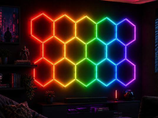 Harga bagus Sistem Panel Langit-langit Modular Bentuk Sarang Lebah Lampu LED RGB untuk Pencahayaan Fleksibel di Garasi, Gym, Bengkel, dan Kantor on line