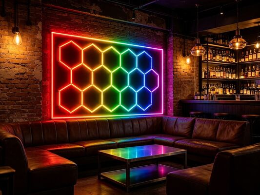 Harga bagus 2026 Baru 15Hexagon RGB Remote Control Honeycomb LED Lampu Langit-langit 24V IP20 untuk Gym Salon Garasi Bar Atmosfer Cahaya CE Siap On line