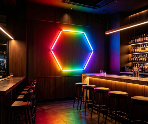 Harga bagus RGB LED Light Hexagon Modular Ceiling Lighting System untuk Garage Gym Workshop Kantor Koneksi Honeycomb LED Hex Light Panel On line