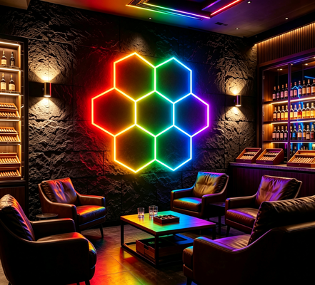 Harga bagus RGB LED Hexagonal Light Modular Honeycomb Ceiling Lighting System Dirancang untuk Garage Gym Workshop Office dan Mudah Dipasang On line