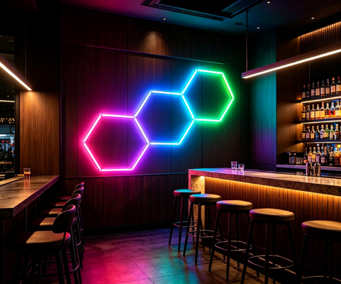 Harga bagus Sistem Cahaya Heksagonal RGB LED Modular Honeycomb yang dapat dihubungkan yang dirancang untuk kebutuhan pencahayaan langit-langit bengkel gym garasi dan kantor On line