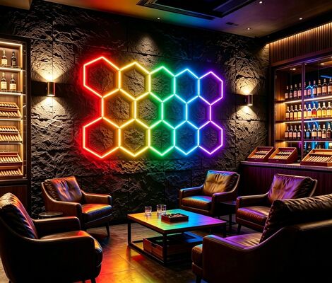 Sistem Panel Langit-langit Modular Bentuk Sarang Lebah Lampu LED RGB untuk Pencahayaan Fleksibel di Garasi, Gym, Bengkel, dan Kantor