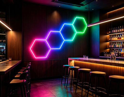 Panel Lampu Heksagonal LED RGB Modular Sempurna untuk Pencahayaan dan Dekorasi Langit-langit Garasi, Gym, Bengkel, dan Kantor