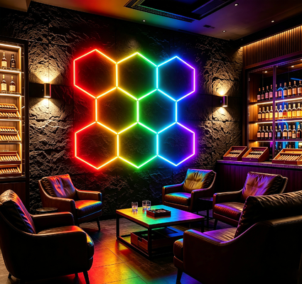 Modular LED Hexagonal Light RGB Honeycomb Ceiling Panels untuk Lampu Serbaguna di Garasi Gym Workshop dan Ruang Kantor