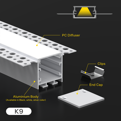 Profil Alloy Aluminium Seri 6000 K&C Lampu Linier LED Langit-langit dan Dinding, Terikat Saluran Extruded K9